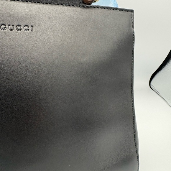 GUCCI Nappa Bamboo Nymphaea Top Handle Satchel Bag Black with Dustbag - Picture 7 of 16